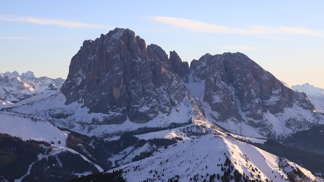 Winter snow on the Sella pass in the Dolomites of northern Italy.