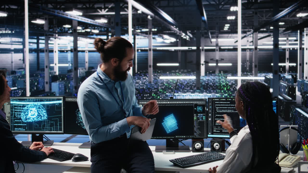 Data Center Engineering Team Collaborating On Neural Network Development