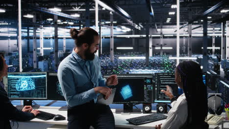 data center engineering team collaborating on neural network development
