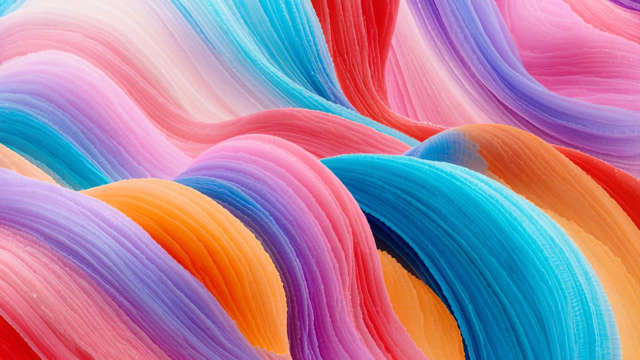 Playback starting layered ribbon waves shifting and revealing striated color shifts in digital art
