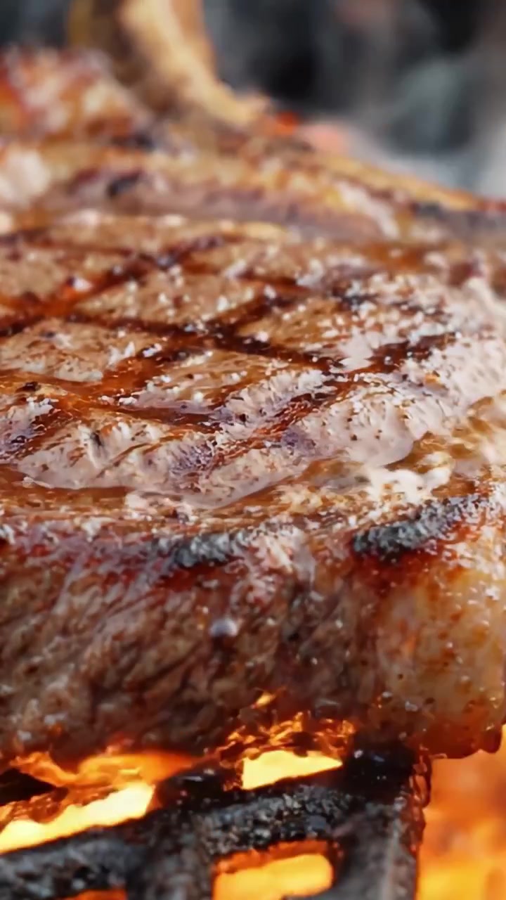 Sizzling Perfection: Indulge in the Juicy, Flavorful World of Grilled Steak as Flames Kiss the Meat, Creating a Mouthwatering Culinary Experience Full of Aroma and Taste