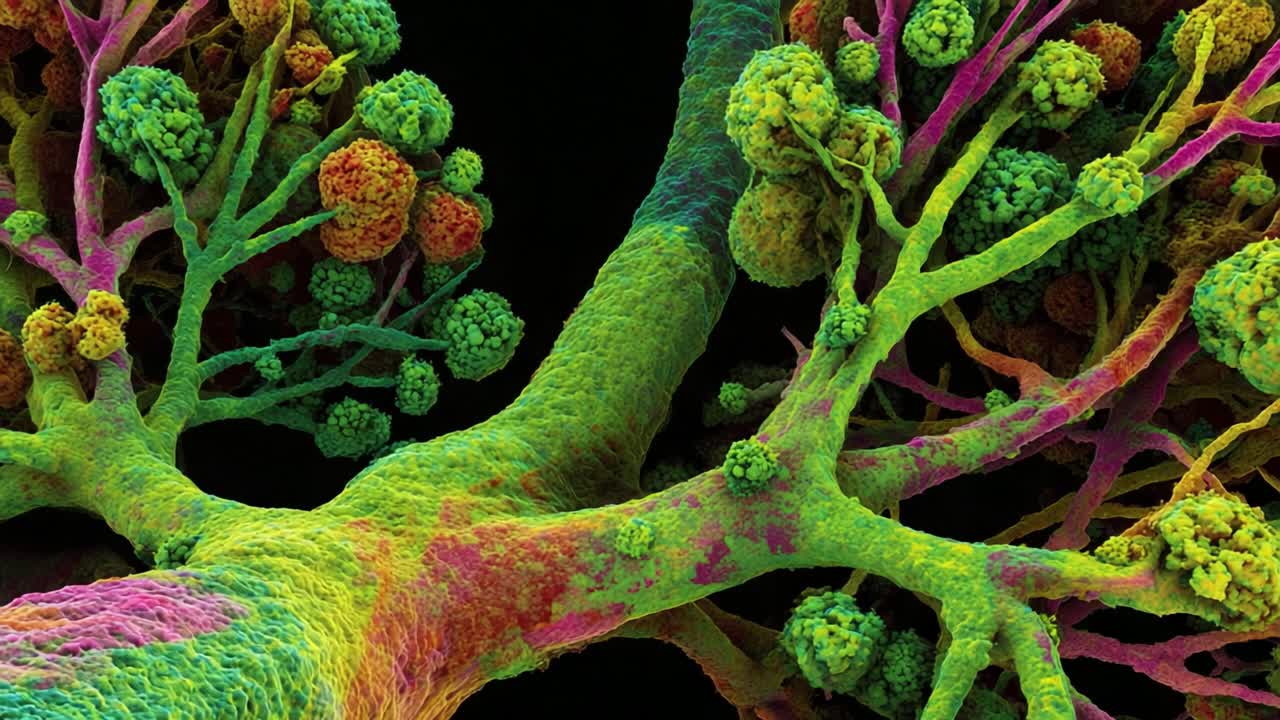 Stunning Microscopic Visualization of Colorful Tree-like Structures Highlighting the Intricacies of Natural Patterns and Geometric Growth in Botanical Biology