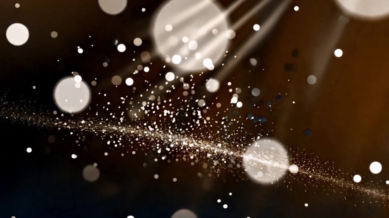 Sfondo astratto con particelle dorate fluttuanti e raggi di luce