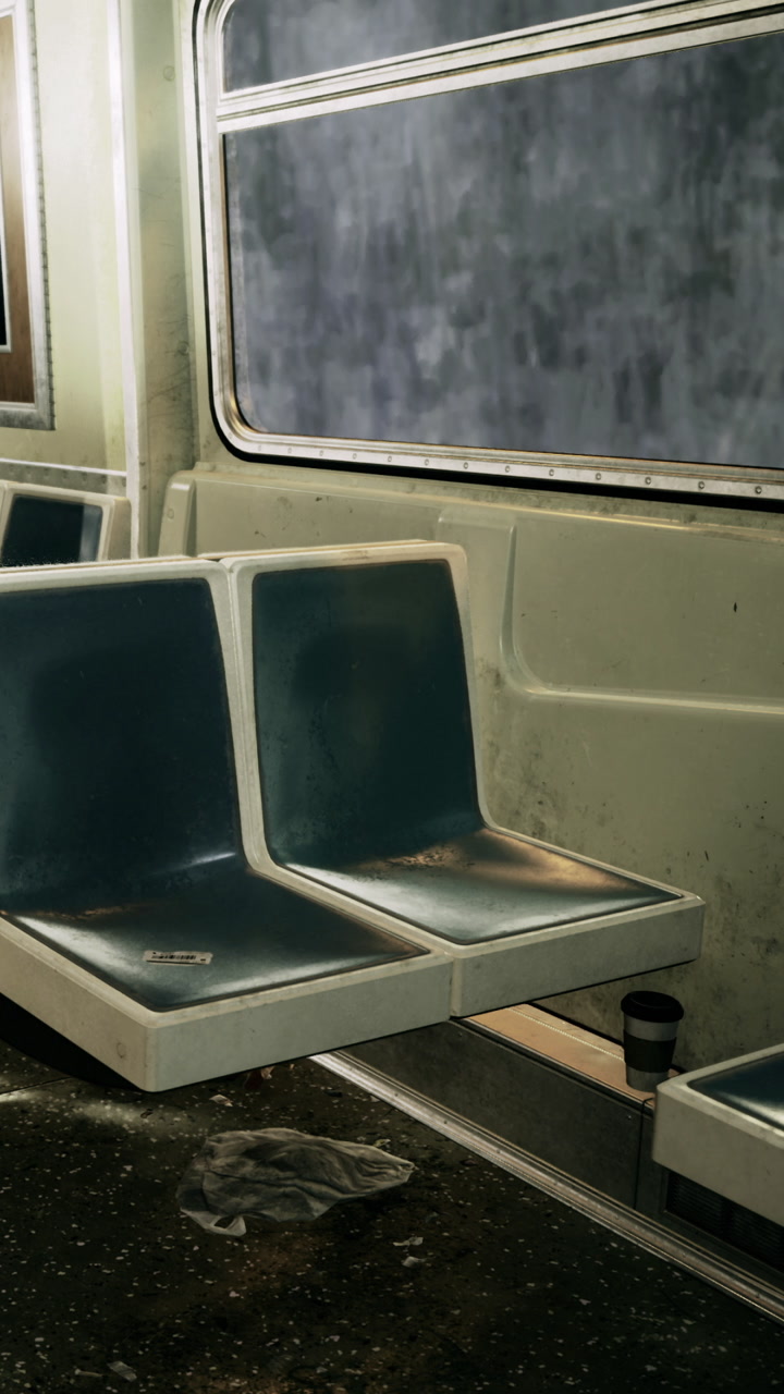 Empty subway seats reflect a quiet moment in a bustling city environment