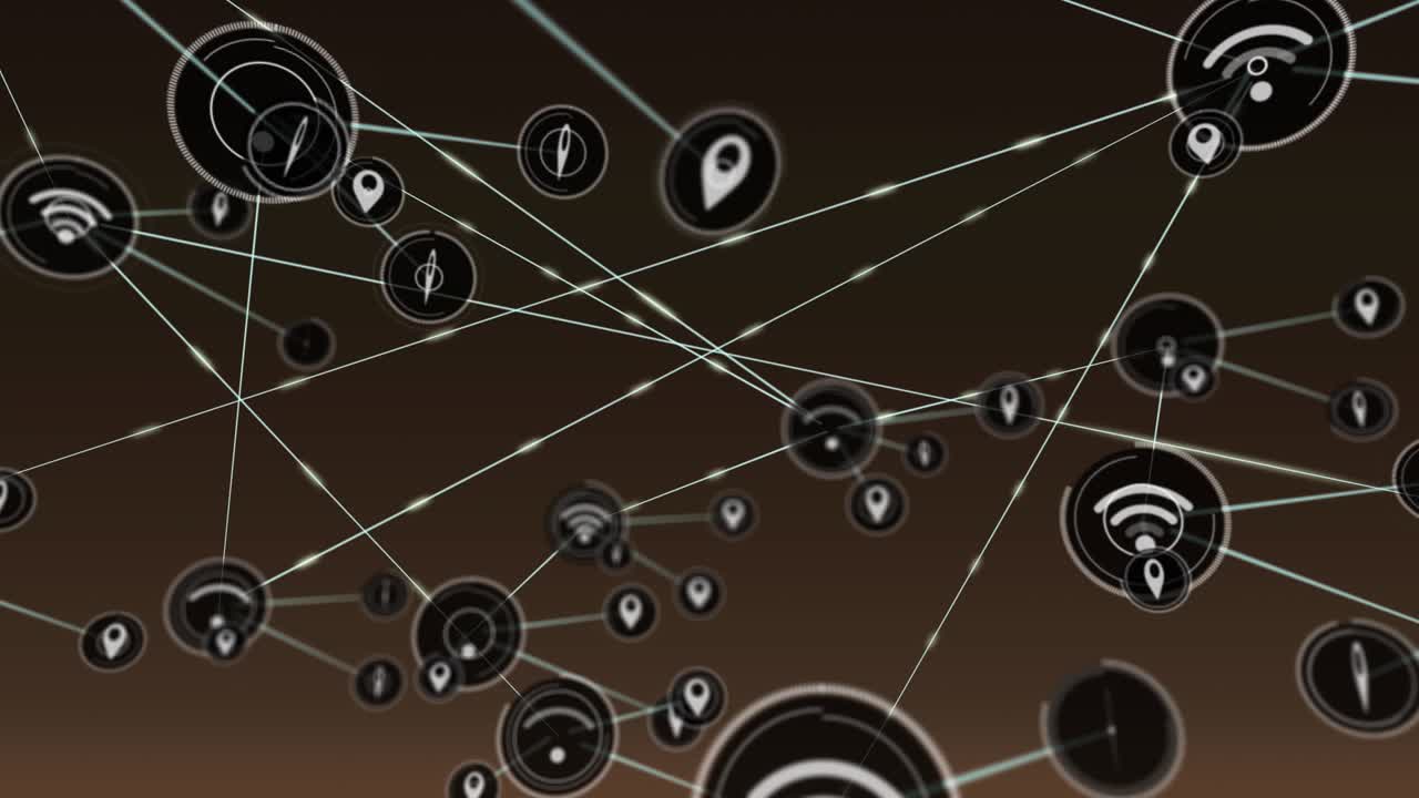 Animation of network of connections with icons over gray background