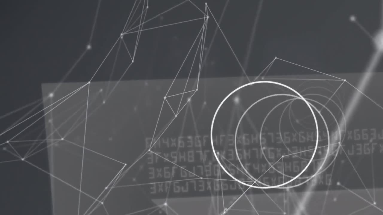 회색 배경에 대한 데이터 처리를 통해 연결 네트워크의 디지털 애니메이션