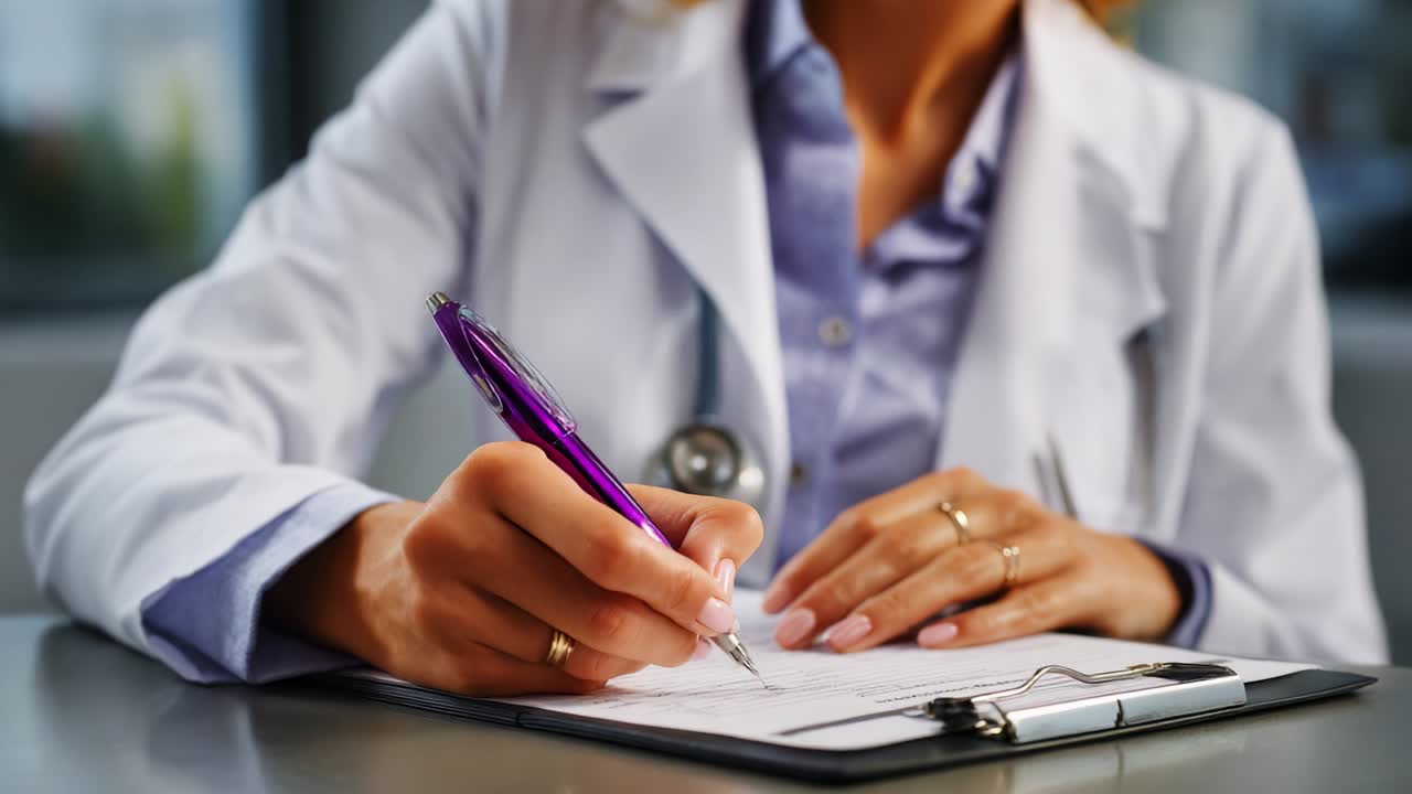 A dedicated healthcare professional meticulously reviews patient notes while preparing important documentation, showcasing their commitment to thoroughness and accuracy in medical care, with a focus on detail in their workspace