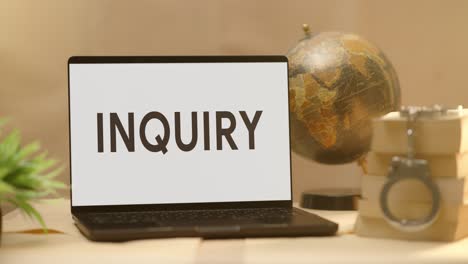 inquiry displayed in legal laptop screen