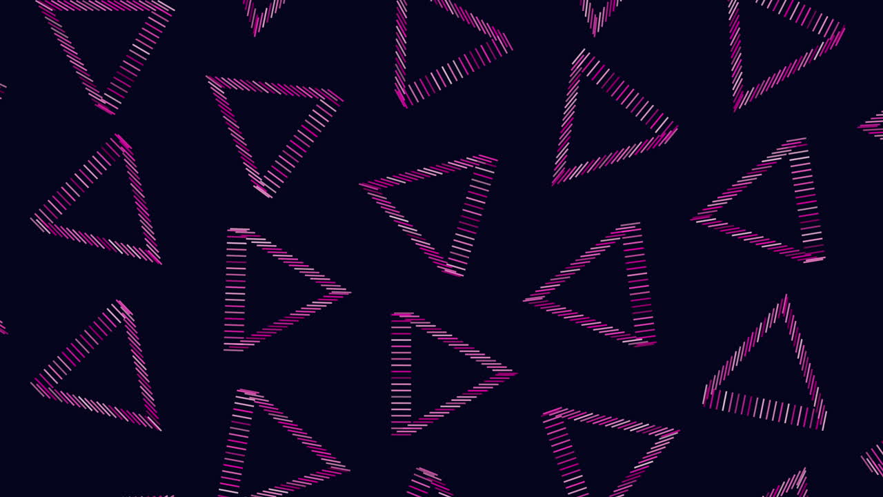 Neon futuristic triangles pattern with rainbow lines on black gradient