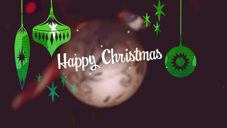 animación de felicitaciones navideñas y bolas sobre decoraciones navideñas