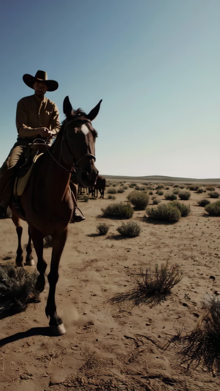 Cowboy herding cattle in the desert