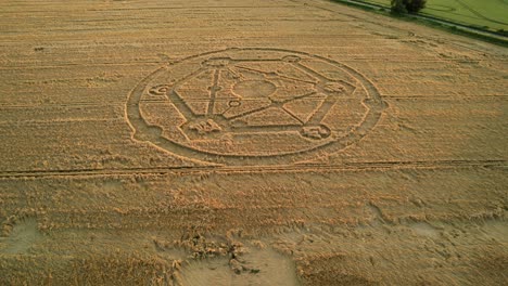 Fortnite-game-molecular-crop-circle-pattern-aerial-view-in-Uffcot-farmland-wheat-field-low-slow-orbit-right