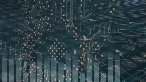 animation of computer circuit board and data processing on black background
