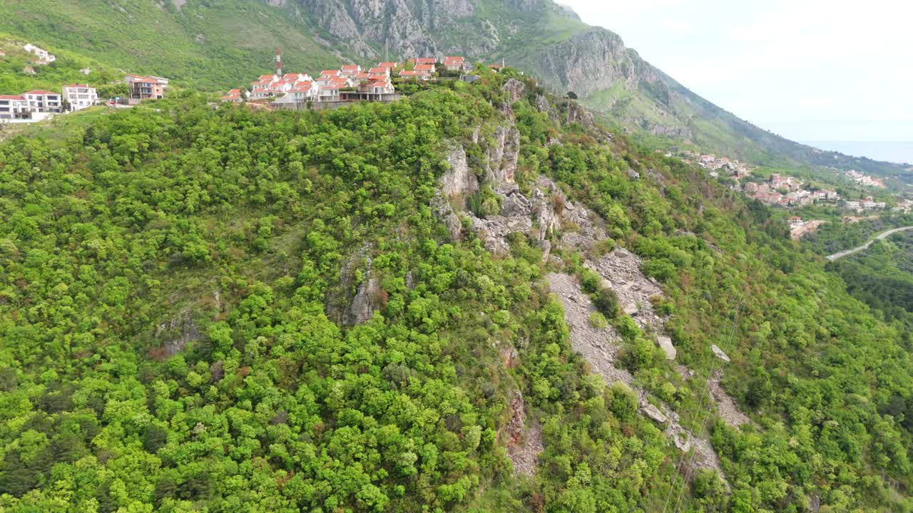 Aerial Drone View of Kotor UNESCO Mountains and Foggy Serpentine Roads in Montenegro