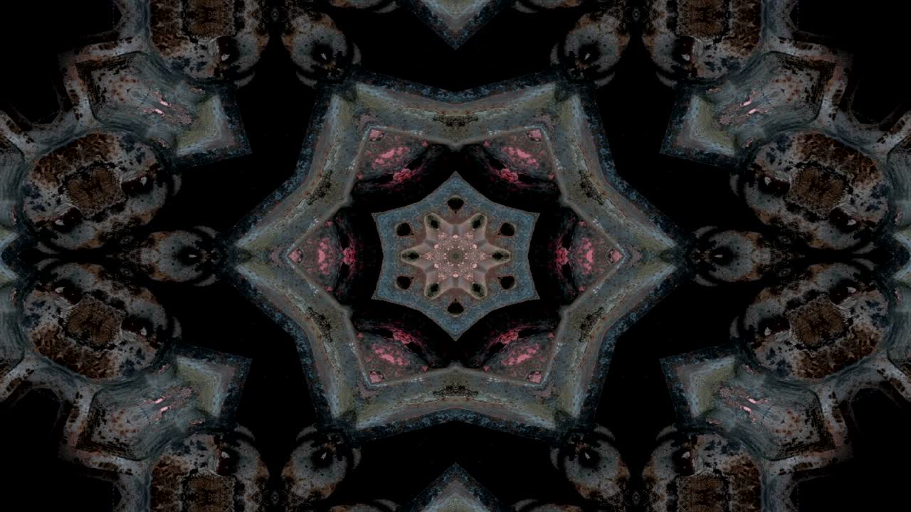 abstracto metálico concepto industrial y tecnológico patrón simétrico ornamental decorativo caleidoscopio movimiento círculo geométrico y formas estelares