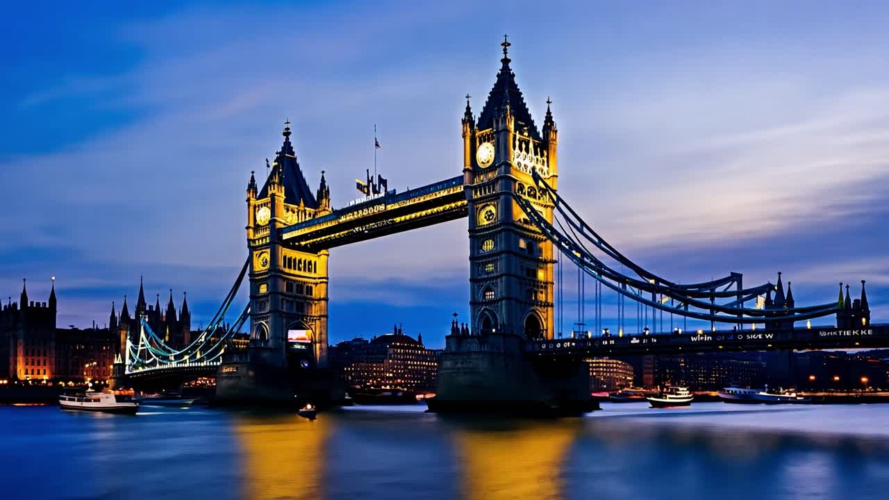 Tower bridge changing colors during a beautiful sunset over the thames river in london, united kingdom
