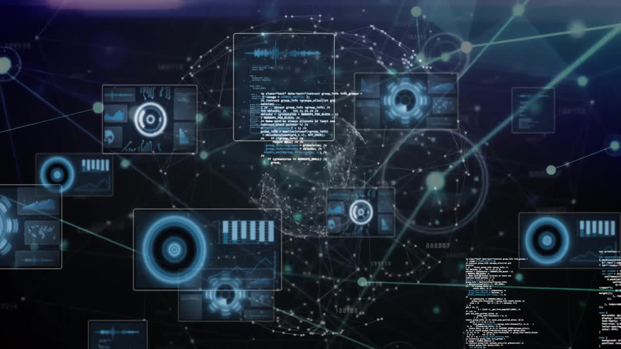 Animation of digital data processing and network of connections