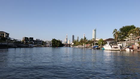 tranquil view of a residential area by the water