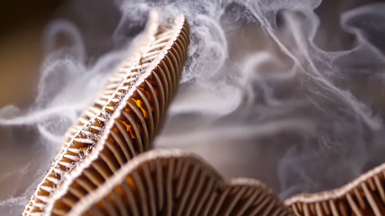 Close-up of Mushroom Gills with Mist