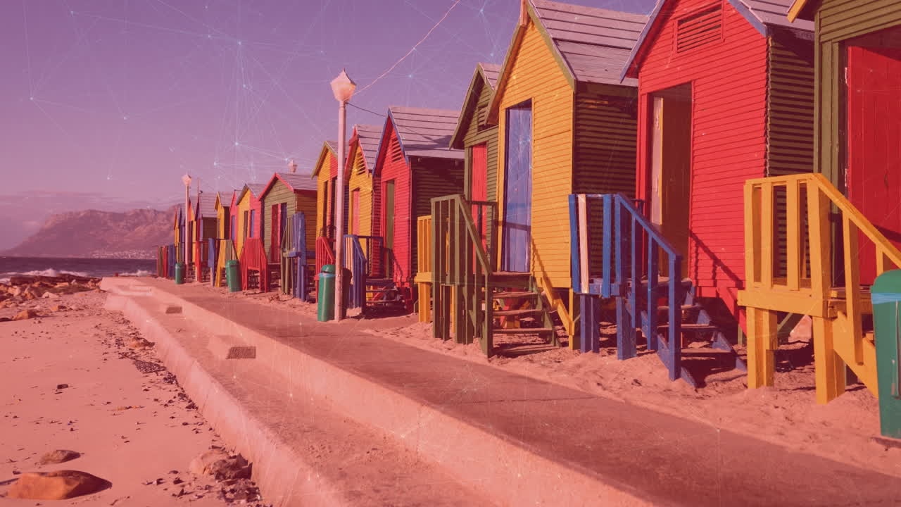 해변에 있는 집들을 연결하는 네트워크의 애니메이션