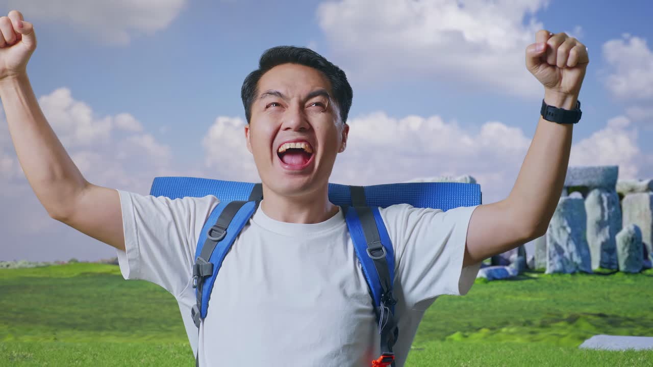 Happy Traveler at Historical Site