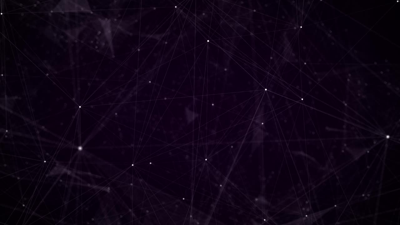 Animated abstract plexus background with web-like complexity and bright interconnected points, on a deep purple and black background