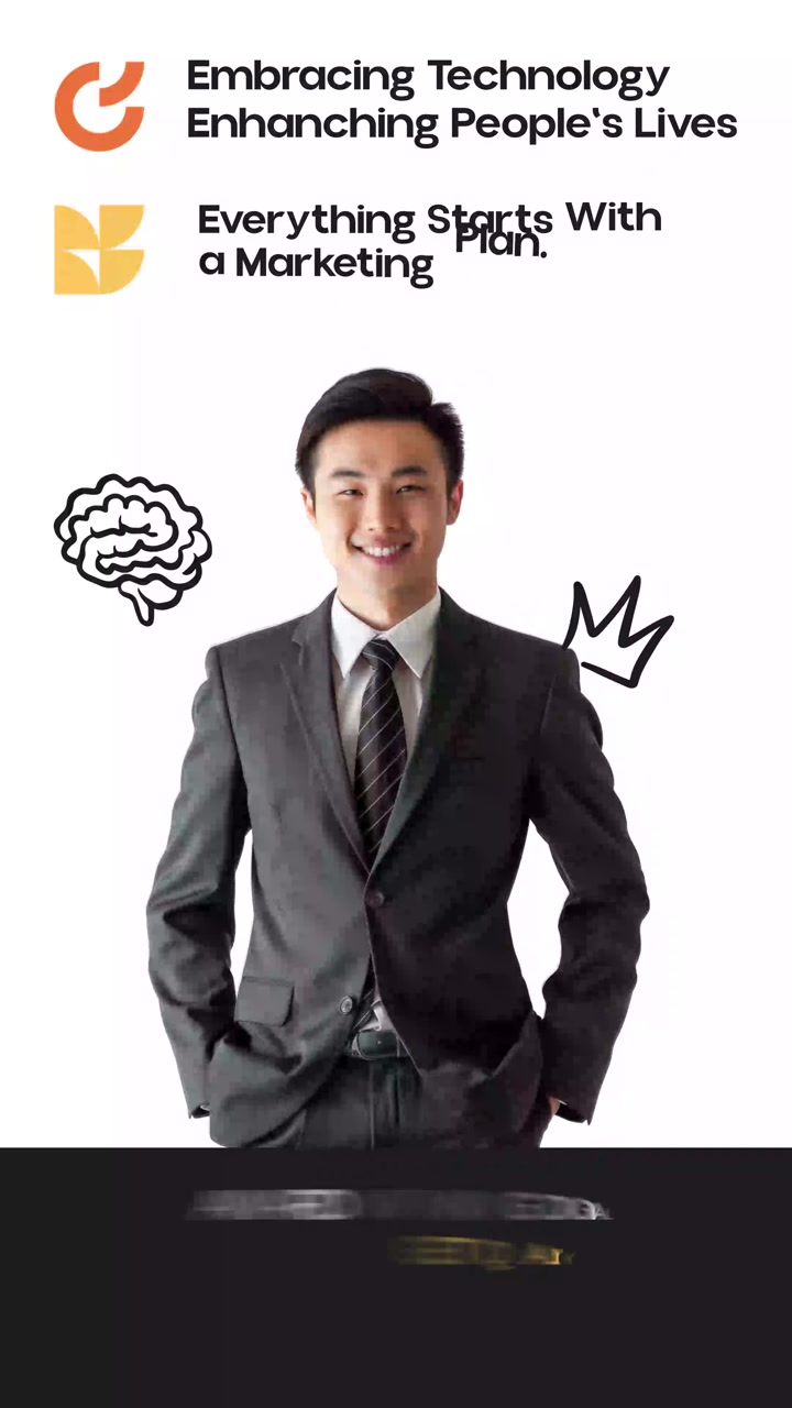 Uomo d'affari asiatico sorridente in abito che rappresenta un'agenzia di marketing digitale