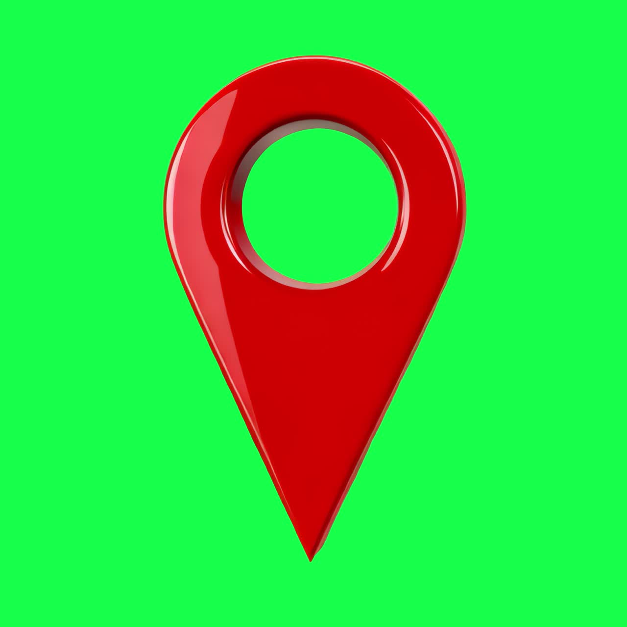 Red 3D location pin icon animation, transparent 4K video, green screen