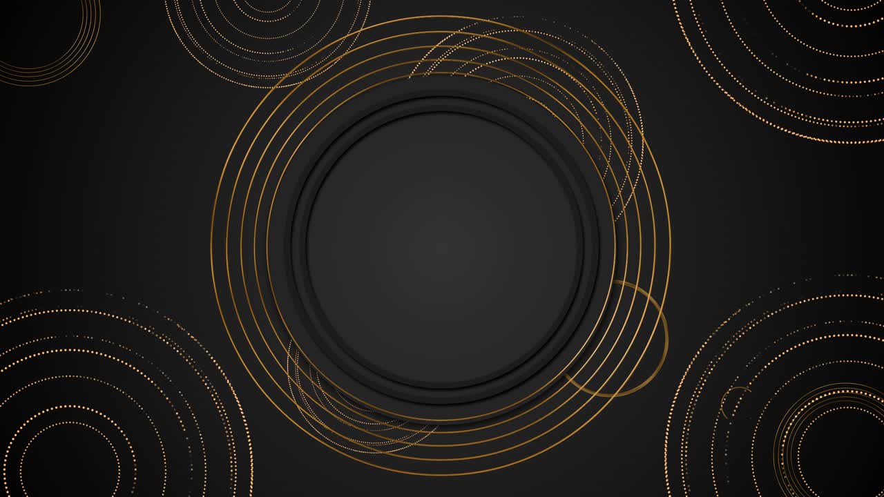 Golden circle geometric luxury gold black particles glowing background 4k spin luxury circular 3d