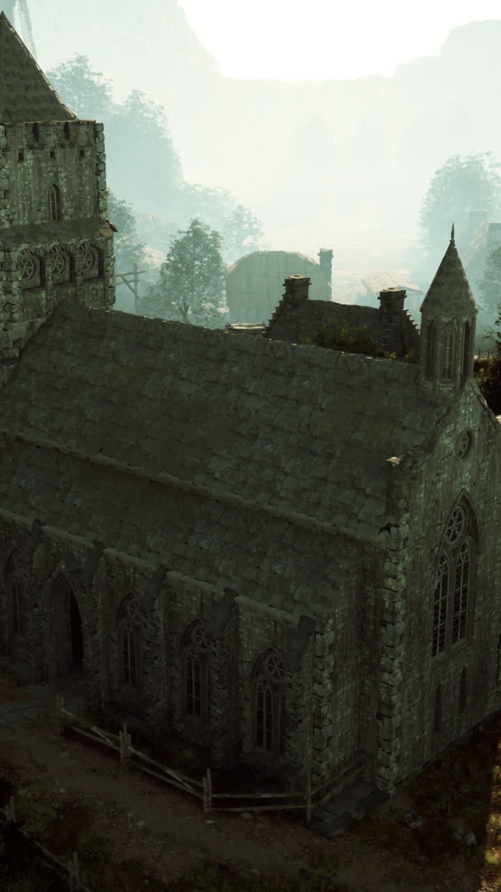 중세 마을 의 오래된 돌 교회