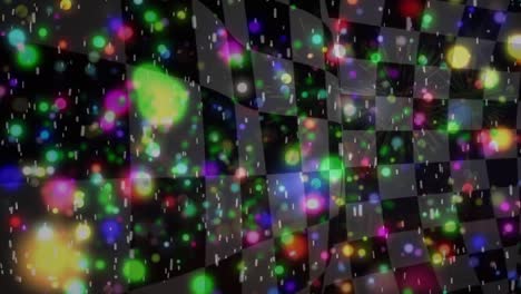 animación de puntos de luz sobre la bandera de carreras blanca y negra ondeando