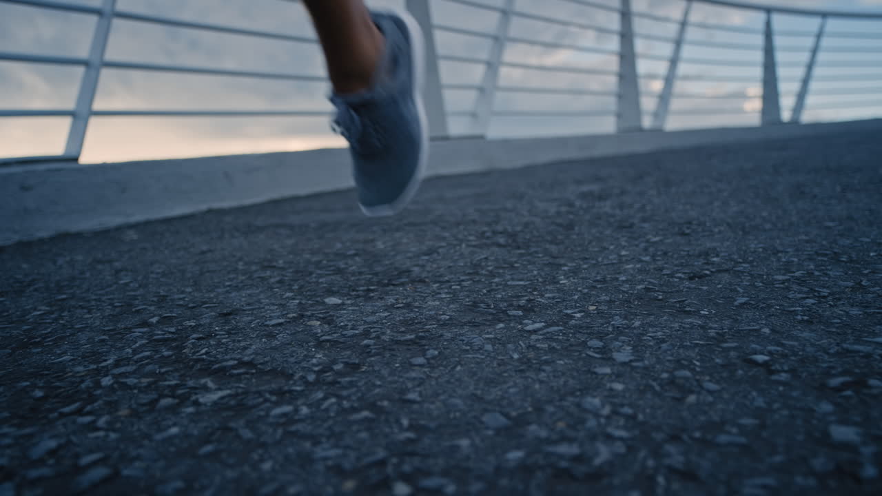 Woman, running shoes or city bridge workout