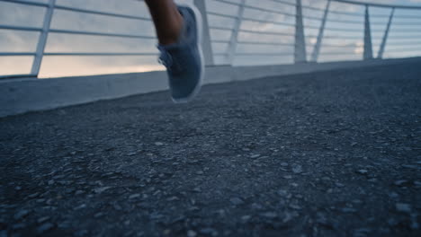 woman, running shoes or city bridge workout