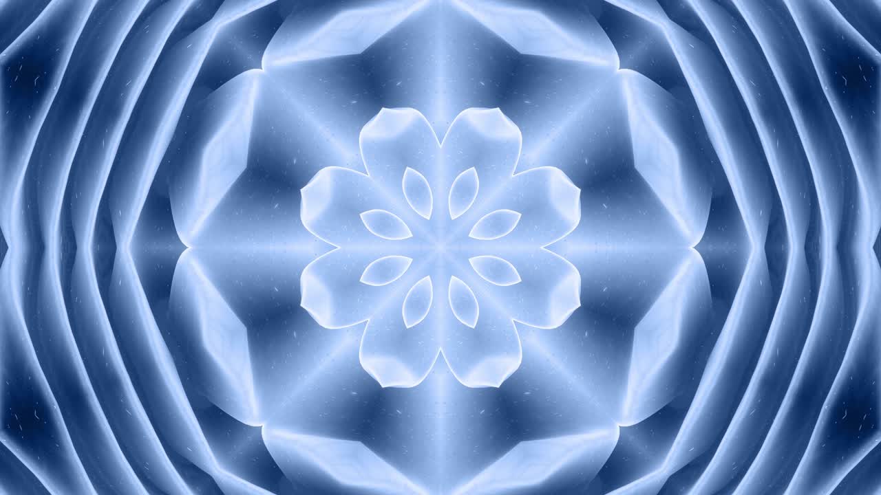 forma abstracta en 3d como una estrella o una flor, estructura simétrica de material de terciopelo azul negro intercalado con pañuelos, formas de cambios cíclicos suaves. fondo mate suave y elegante, animación suave.