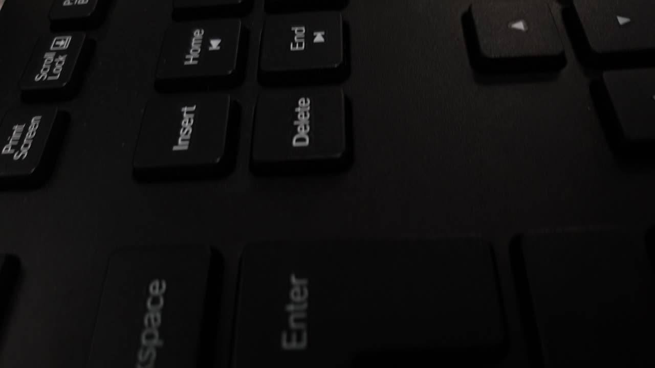 Modern Computer Keyboard, Close Up Macro Top Slide View