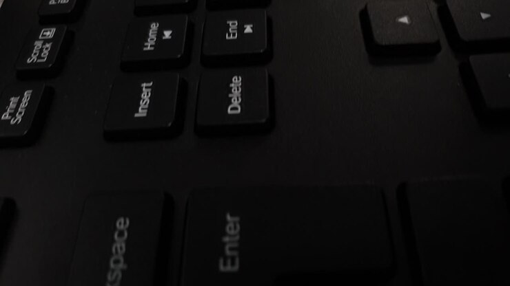 Modern Computer Keyboard, Close Up Macro Top Slide View