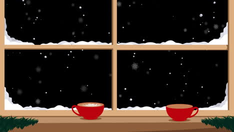 Animación-De-Nieve-Cayendo-Sobre-Un-Paisaje-Invernal-Navideño-Con-Fondo-De-Ventana