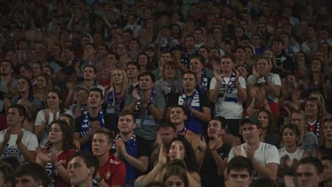 a vibrant crowd of passionate fans cheering and celebrating together in an exciting sports event, capturing the spirit and energy of live sports atmosphere