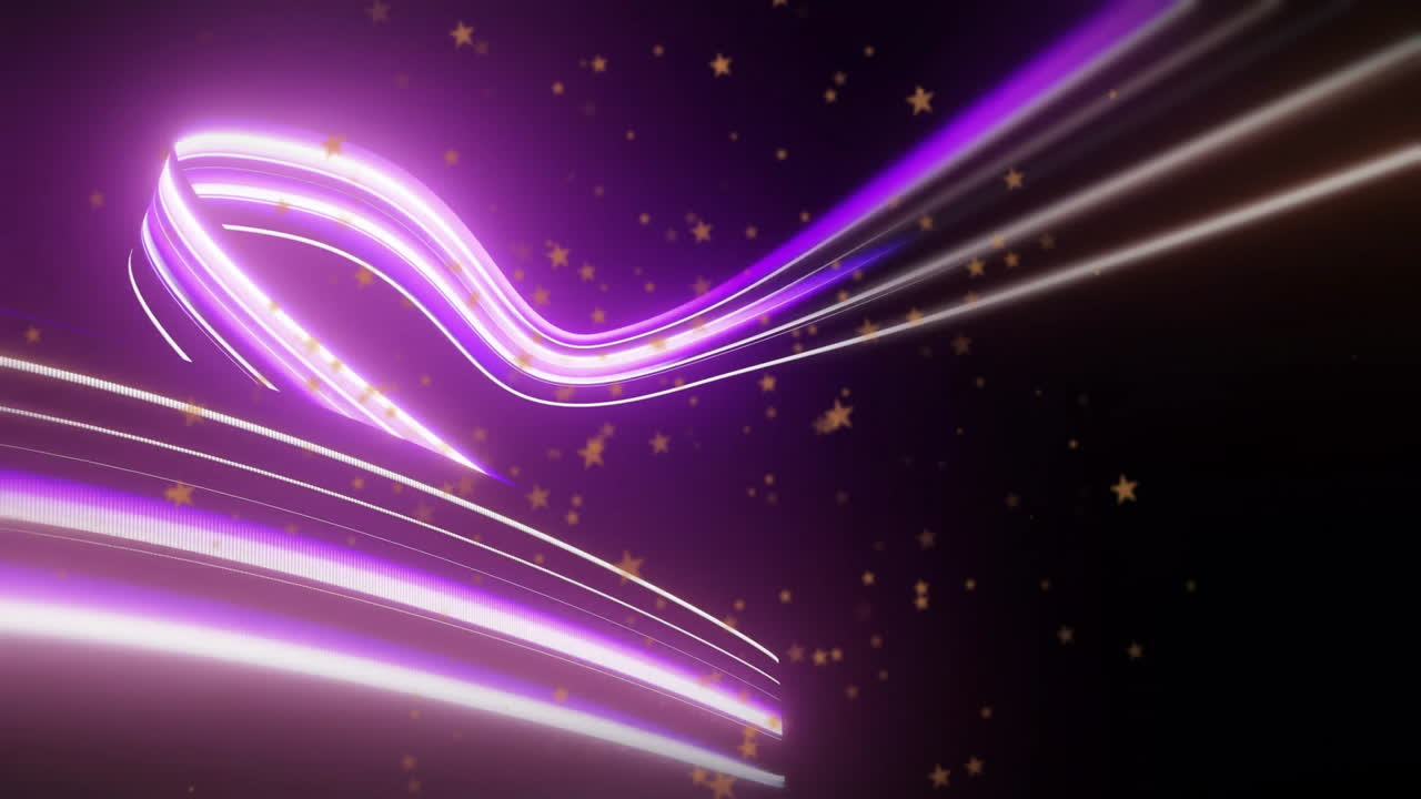 Animation of stars and neon trails over black background