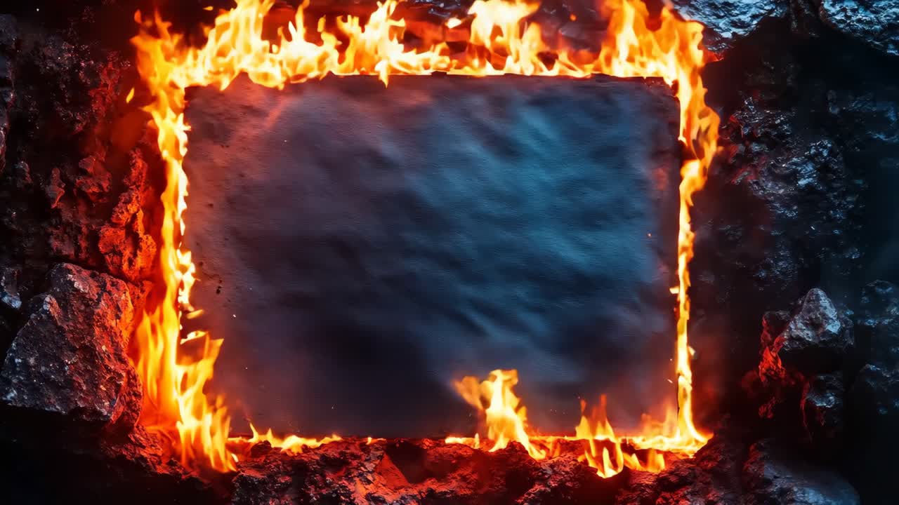 un marco de imágenes en el medio de un pozo de fuego lleno de carbón