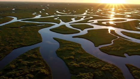 sunrise over a meandering wetland landscape