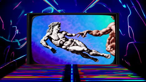 vaporwave interpretations of michelangelo's masterpieces