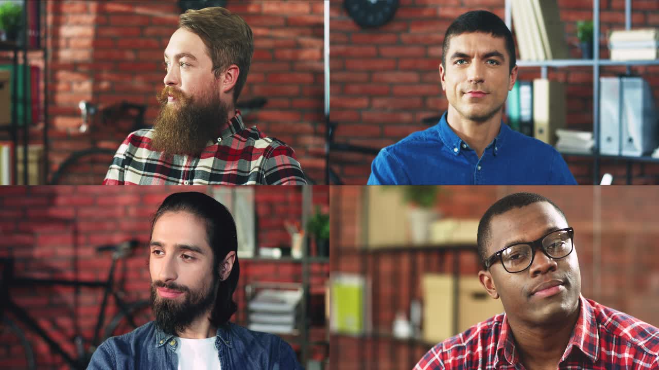 Close Up Portrait Of Joyful Male Managers In Cabinet