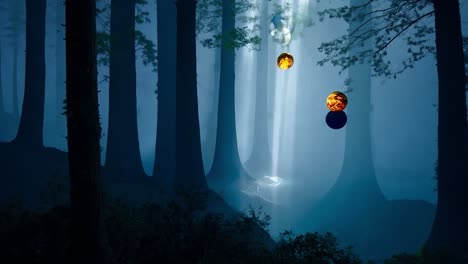 mystical forest with glowing orbs