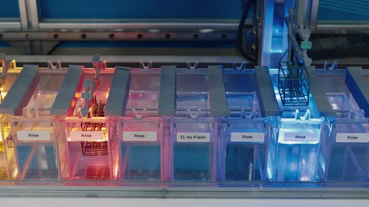 Automated Laboratory Equipment Processing Samples in Chemical Baths