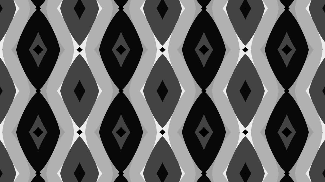 patrón gráfico en blanco y negro con efecto estroboscópico e hipnótico, mientras aumenta en tamaño y luego lo reduce.