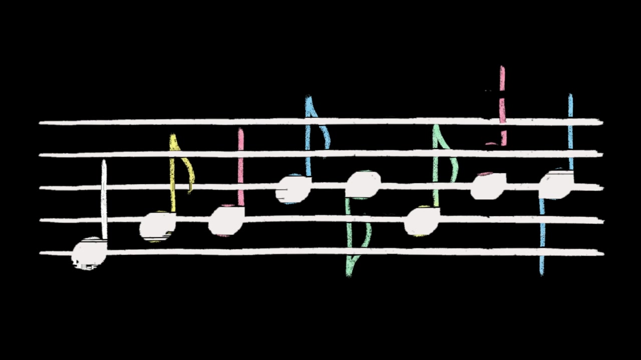 Animated Musical Notes on Staff Lines