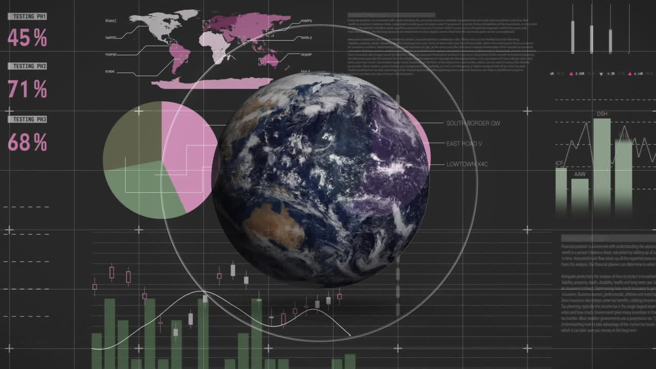 globo giratorio con gráficos y estadísticas