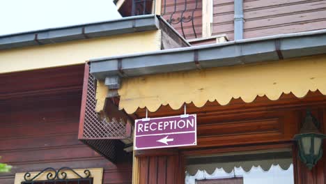 a reception sign at a hotel