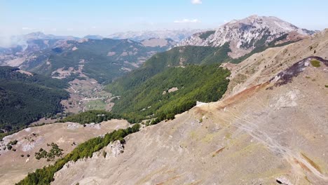 Mountain-Landscape-and-Lepushe-Valley-in-Prokletije-National-Park,-Montenegro-and-Albania-border---Aerial